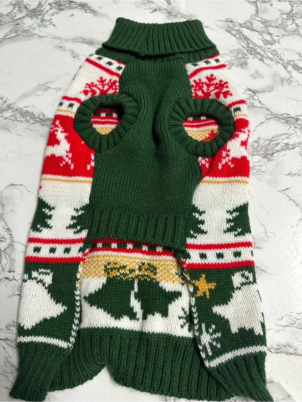 Holiday Knit Dog Sweater - Green & Red Festive Design Size S